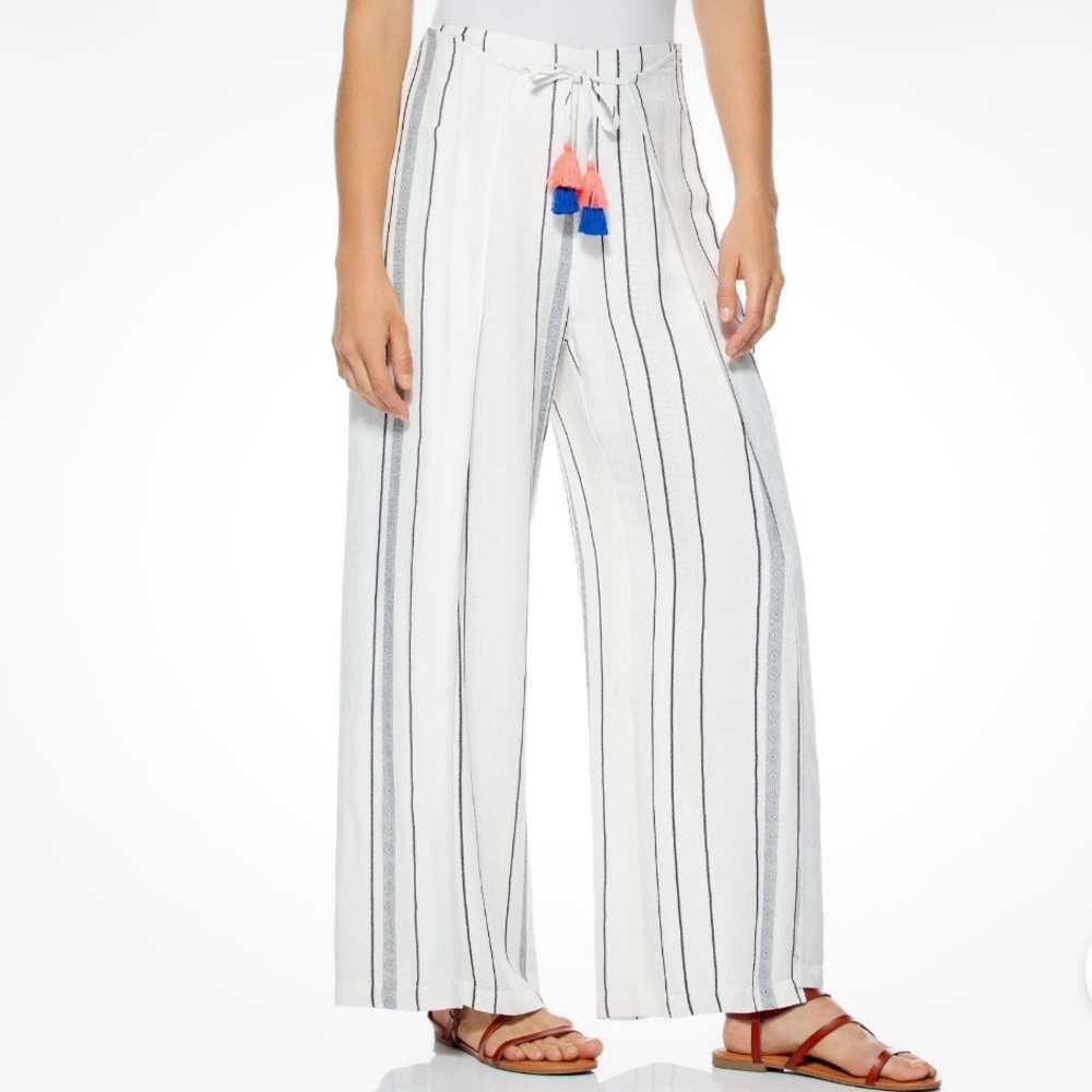 Scoop Striped Beach Pool Pants with Tassel Detail